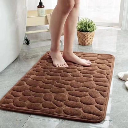 3D non slip bathroom mat in brown with soft texture, providing comfort and safety for wet feet