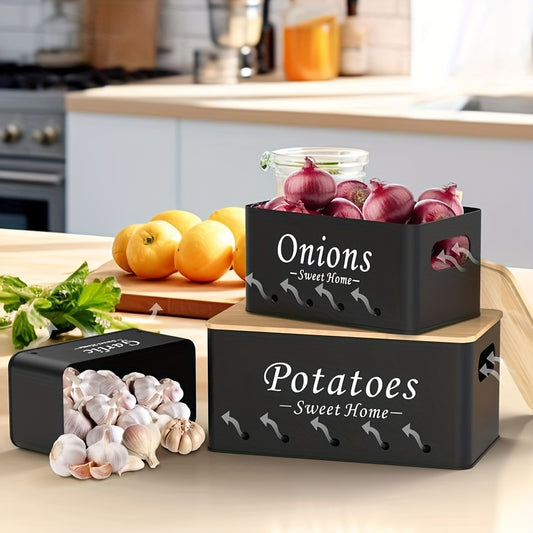 Nutshell 3pcs Food Storage Box Decor with stylish design for organizing onions, potatoes, and garlic in the kitchen