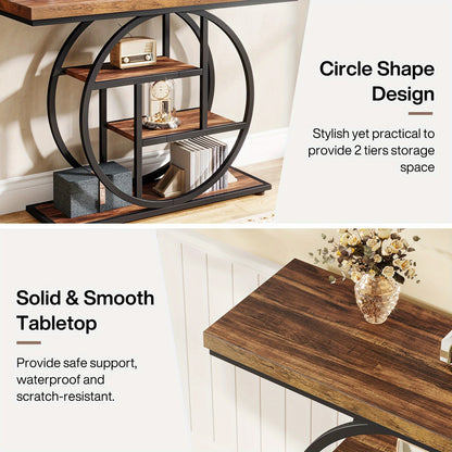 Nutshell 4-Tier Sofa Table Entryway Table with circle shape design and solid smooth wooden tabletop