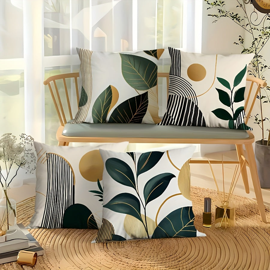 4pcs Boho chic Striped leaf pillow case on a stylish wooden chair in a bright room setting