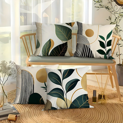 4pcs Boho chic Striped leaf pillow case on a stylish wooden chair in a bright room setting