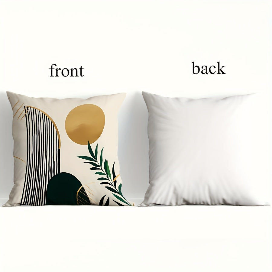 4pcs Boho chic Striped leaf pillow case featuring decorative front design and plain back.