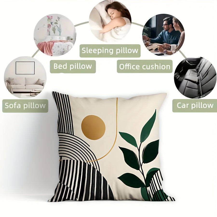 4pcs Boho chic Striped leaf pillow case suitable for sofa, bed, or office use in stylish design