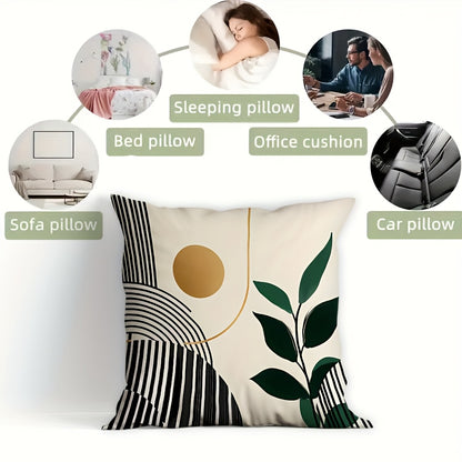 4pcs Boho chic Striped leaf pillow case suitable for sofa, bed, or office use in stylish design