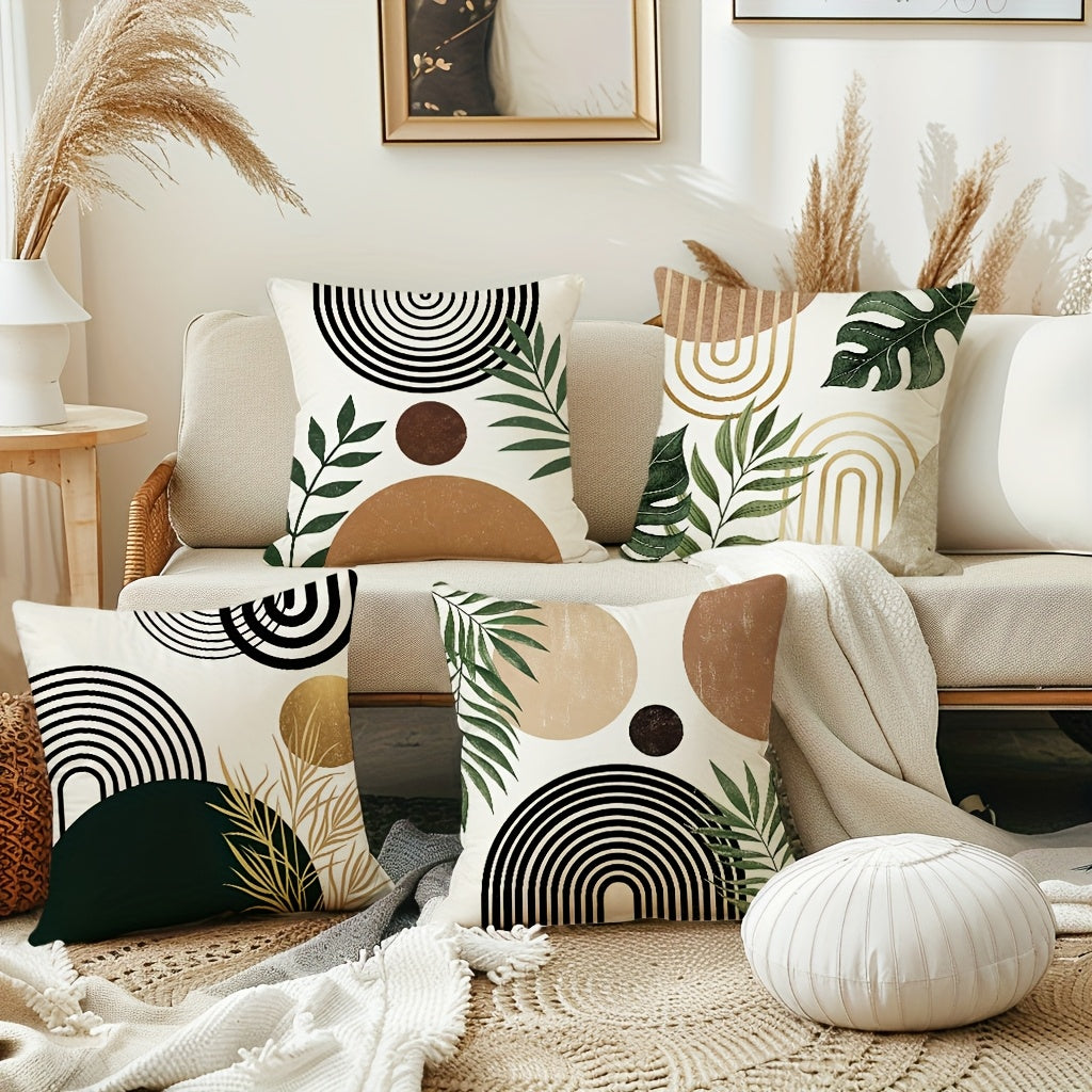 4pcs Boho Decorative Throw Pillow Covers featuring geometric patterns and earthy colors for stylish home decor