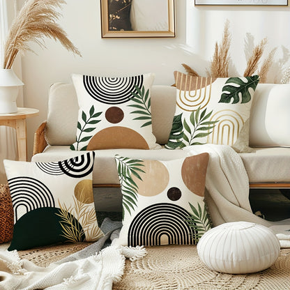 4pcs Boho Decorative Throw Pillow Covers featuring geometric patterns and earthy colors for stylish home decor