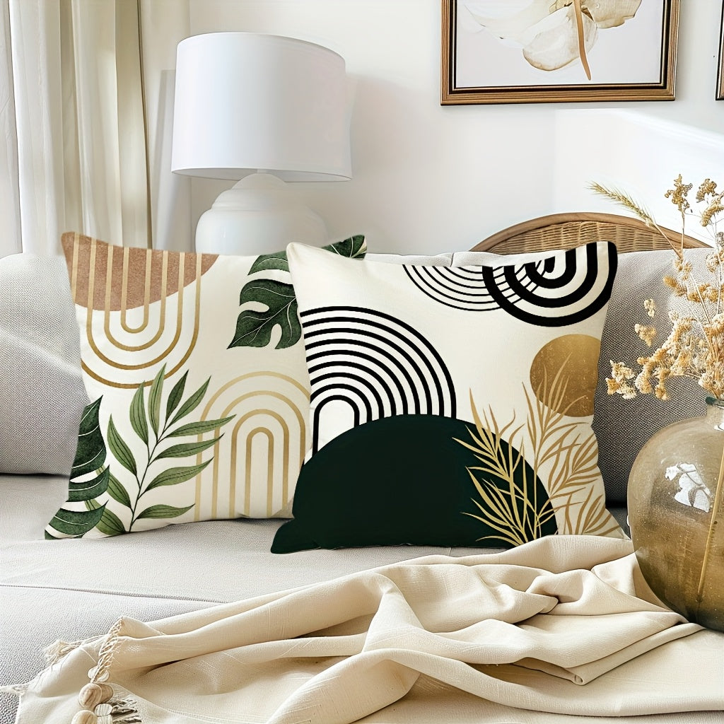 4pcs Boho Decorative Throw Pillow Covers featuring modern patterns and greenery for stylish home decor