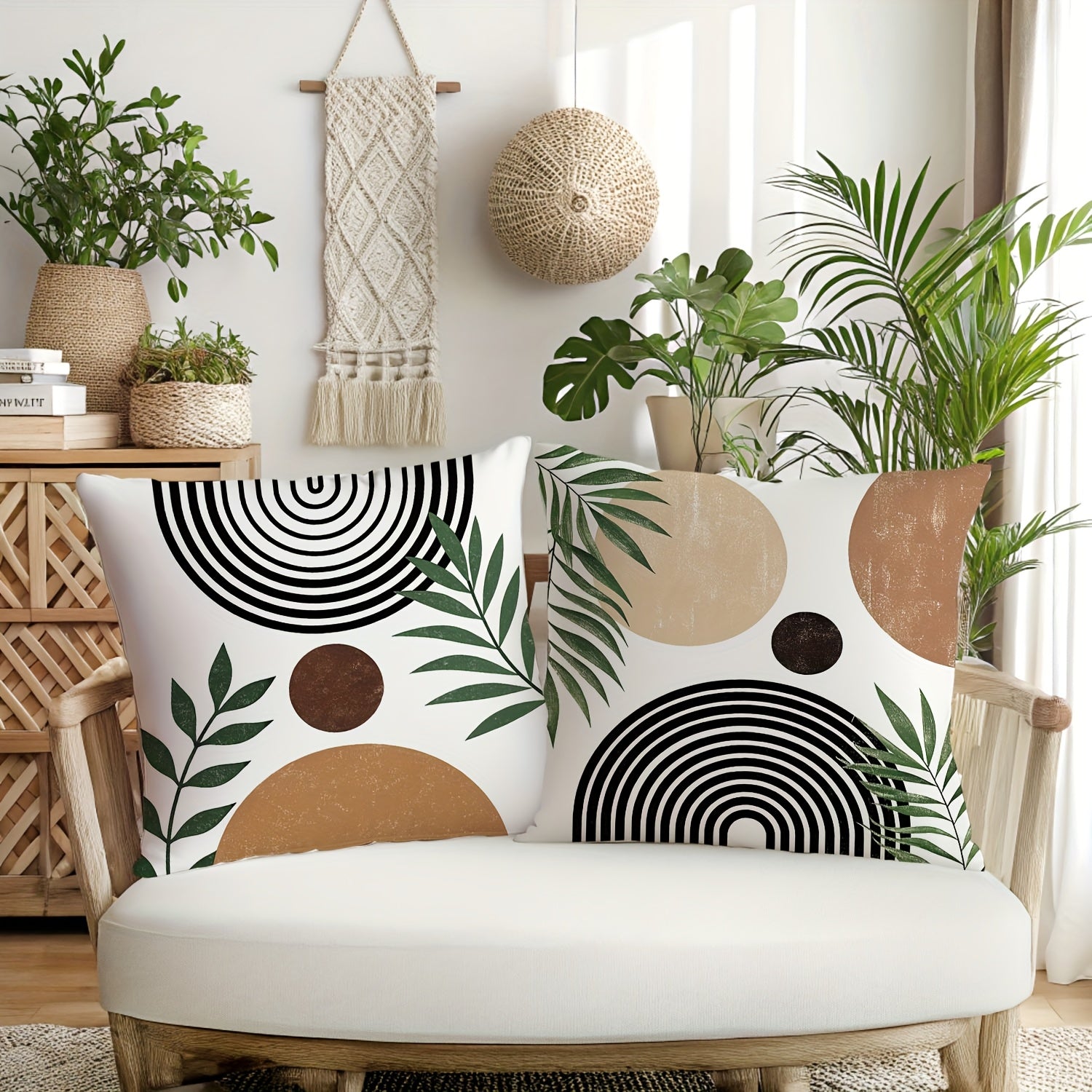 4pcs Boho Decorative Throw Pillow Covers with Geometric Patterns and Leaf Designs for Stylish Living Spaces
