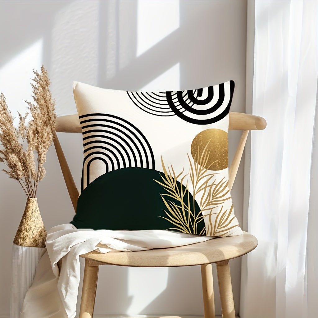 4pcs Boho Decorative Throw Pillow Covers featuring abstract patterns and earthy tones on a cozy chair