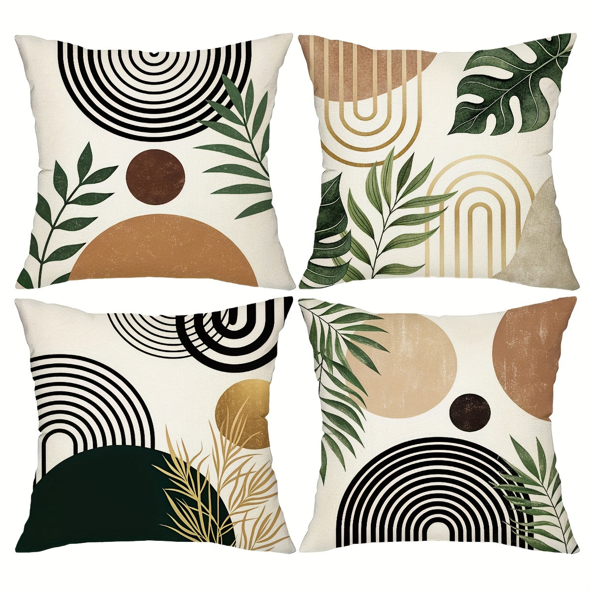 4pcs Boho Decorative Throw Pillow Covers with Geometric Patterns and Tropical Leaves
