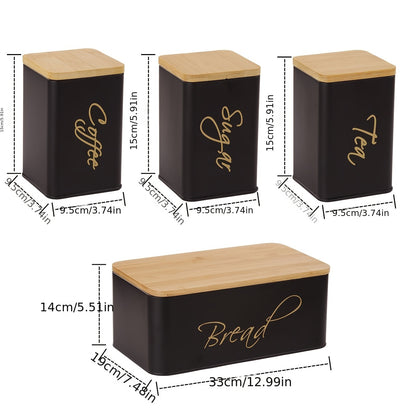 Nutshell 4pcs Shatterproof Metal Storage canisters with bamboo lids for organized kitchen storage