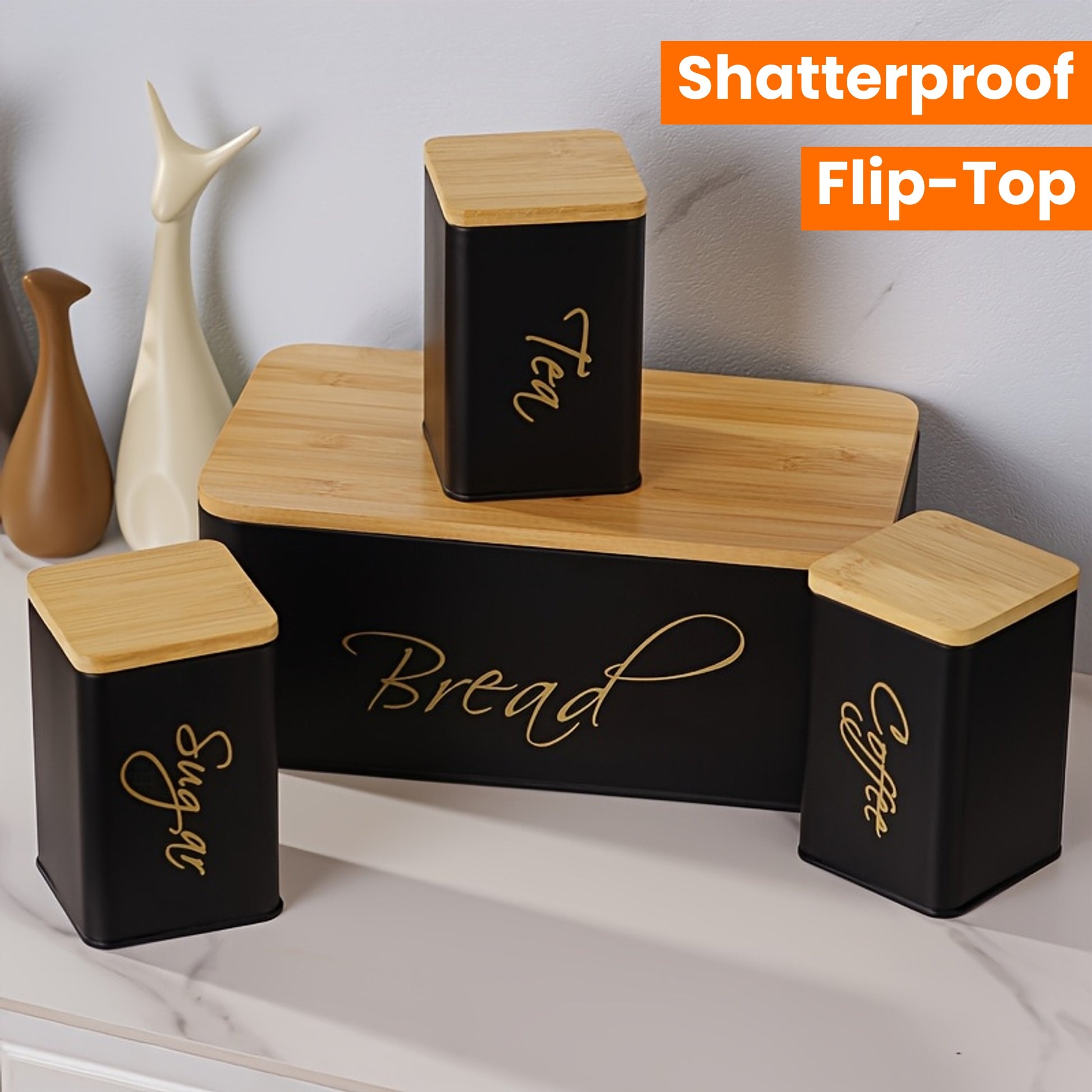 Nutshell 4pcs Shatterproof Metal Storage canisters with bamboo lids for organizing kitchen essentials
