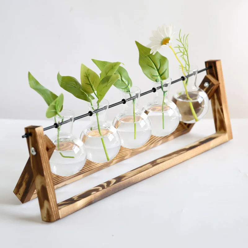 Nutshell 5-Tube Wooden Hydroponic Vase for Home Decor