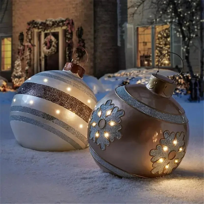 60cm Christmas Inflatable Decora Ball with Glittery Design and Warm LED Lights for Festive Outdoor Decor