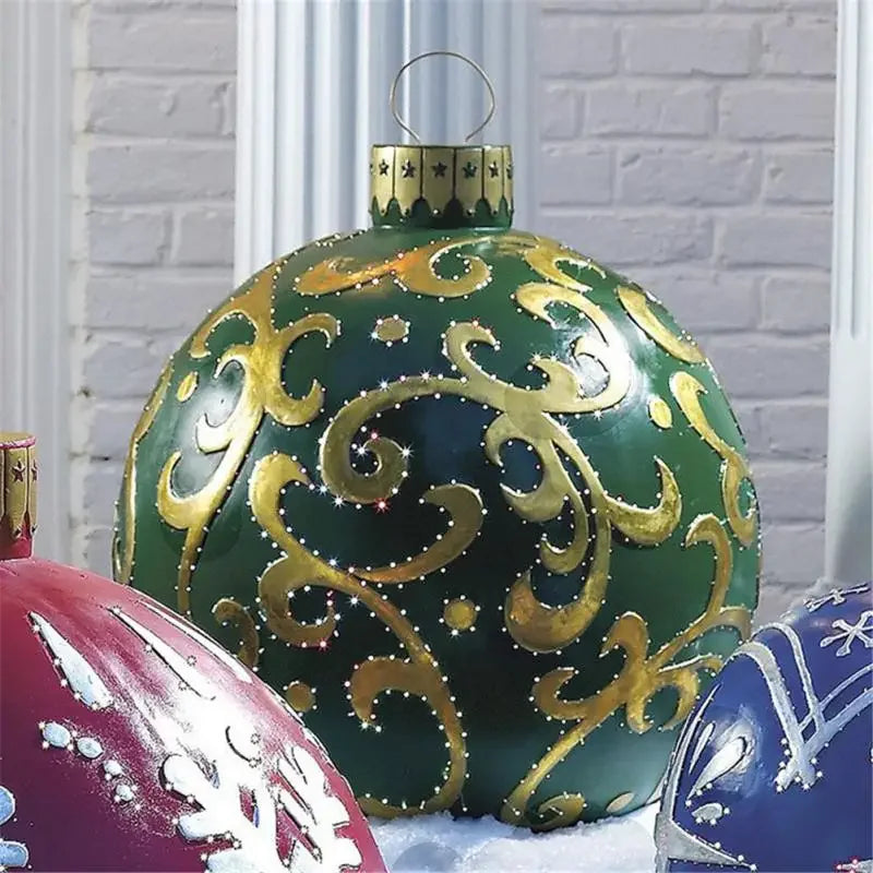 60cm Christmas Inflatable Decora Ball in green with intricate gold swirl designs for festive decor