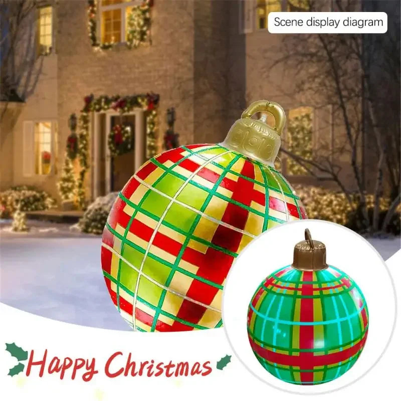 60cm Christmas Inflatable Decora Ball with Colorful Plaid Design for Holiday Home Décor