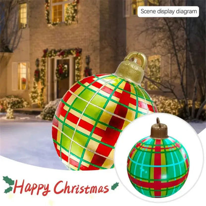 60cm Christmas Inflatable Decora Ball with Colorful Plaid Design for Holiday Home Décor