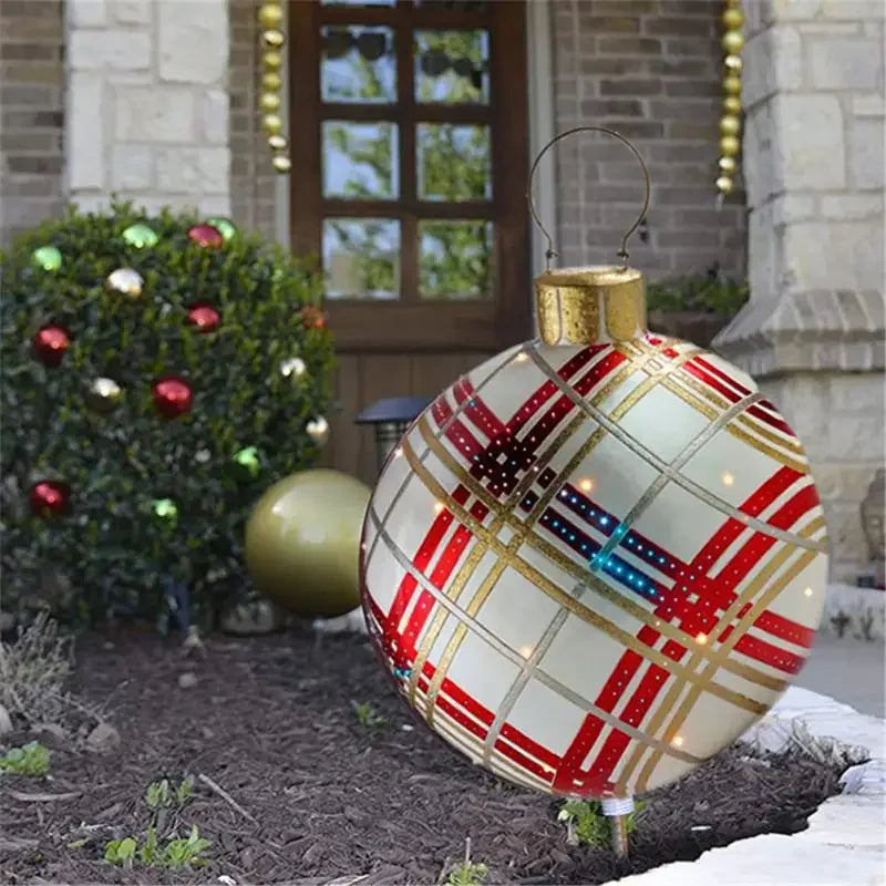 60cm Christmas Inflatable Decora Ball in red and gold design for outdoor holiday decorations