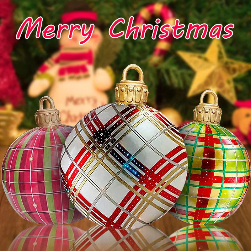 Colorful 60cm Christmas Inflatable Decora Ball with festive patterns and shiny details