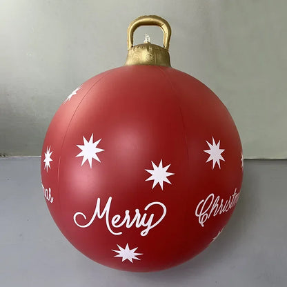 60cm Christmas Inflatable Decora Ball in Red with White Star Patterns and Merry Christmas Text