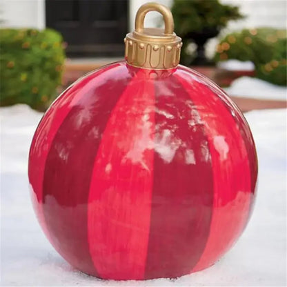 60cm Christmas Inflatable Decora Ball with shiny red and gold design for holiday outdoor decoration