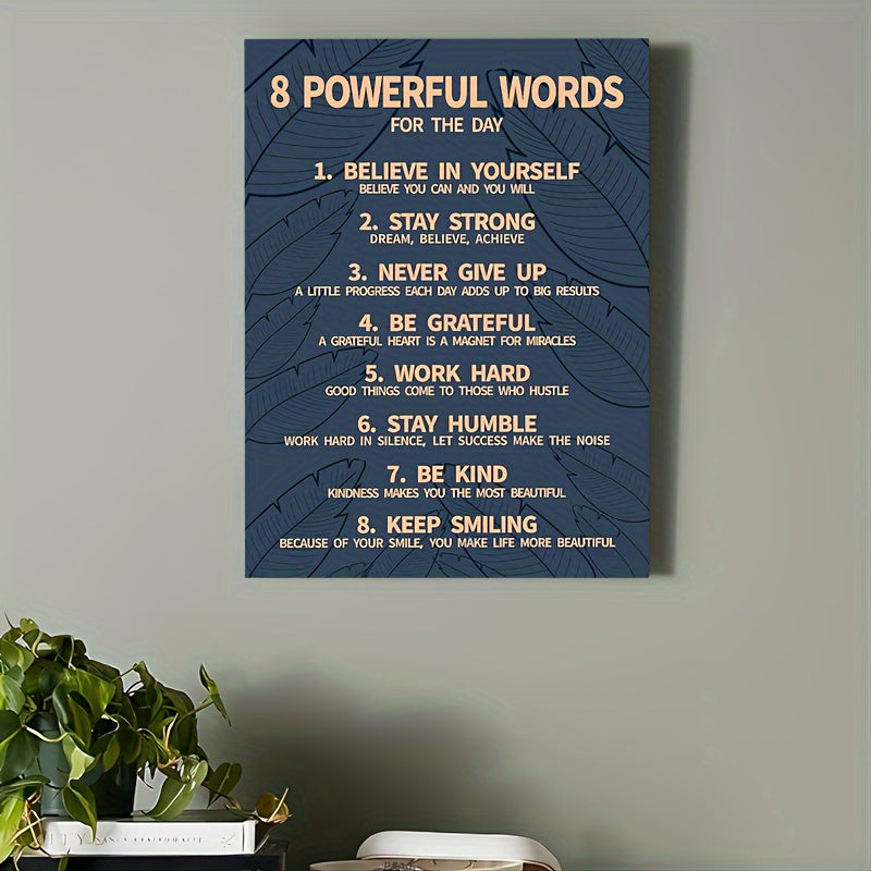 Inspirational 7 rules of life wall art on a dark background with motivational phrases