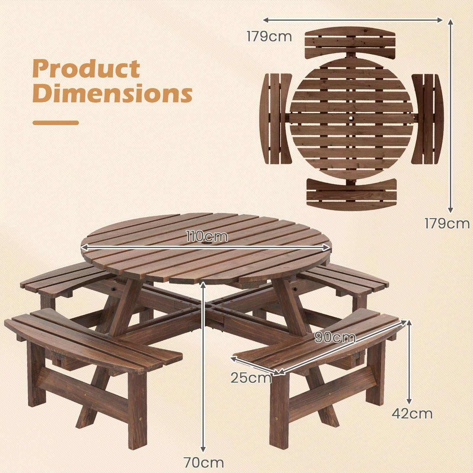 8-Person Round Picnic Table made of durable wood featuring spacious seating and a classic design