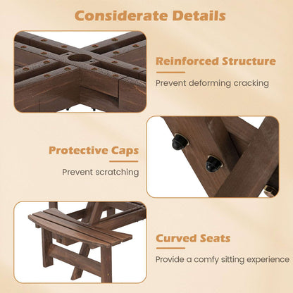 Nutshell 8-Person Round Picnic Table with reinforced structure and protective caps for outdoor gatherings