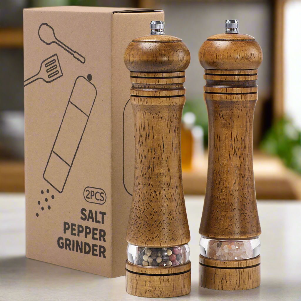 Nutshell Wooden Salt and Pepper Grinder Set - Stylish Kitchen Organizer