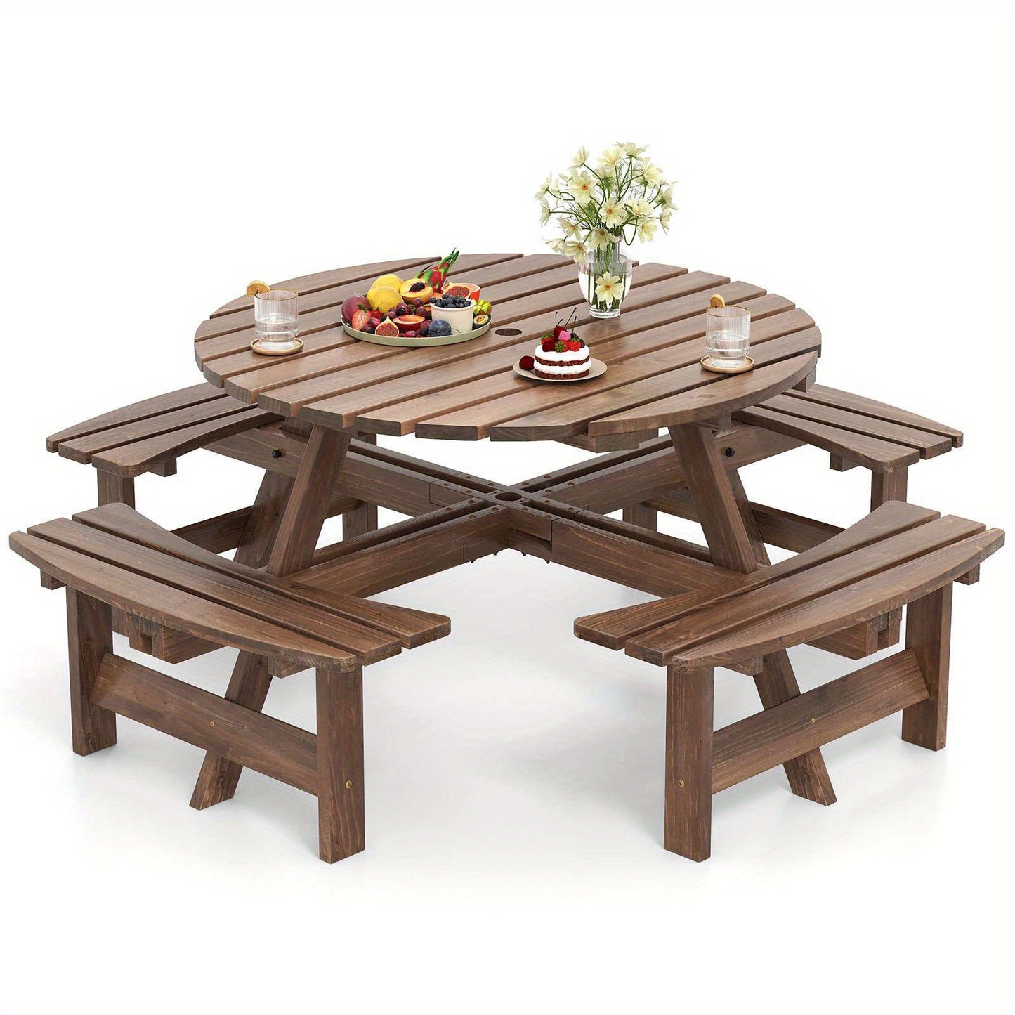 8-Person Round Picnic Table for Outdoor Dining