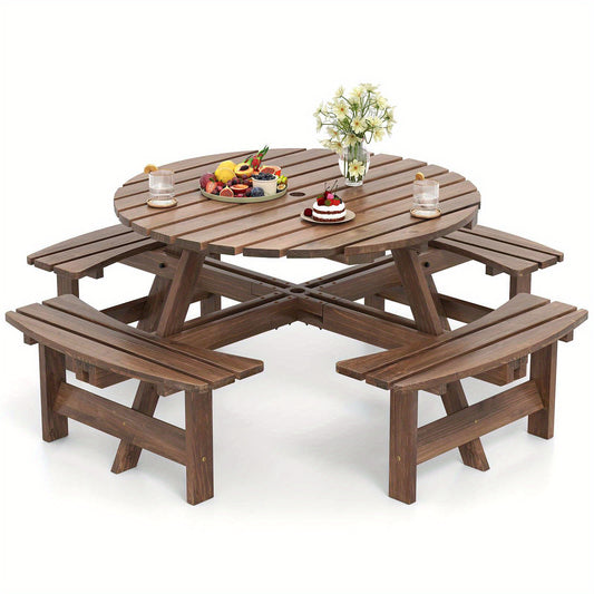 8-Person Round Picnic Table for Outdoor Dining
