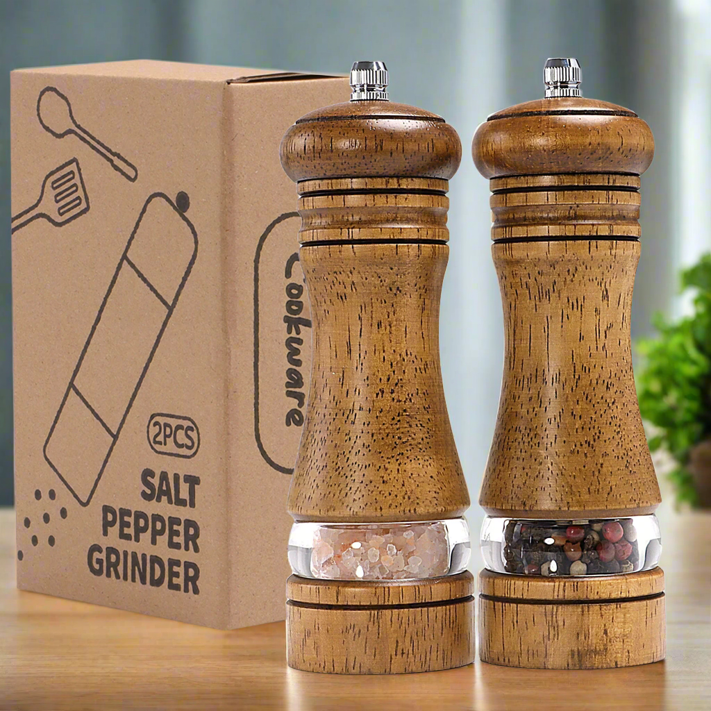 Nutshell Wooden Salt and Pepper Grinder Set - Stylish Kitchen Organizer
