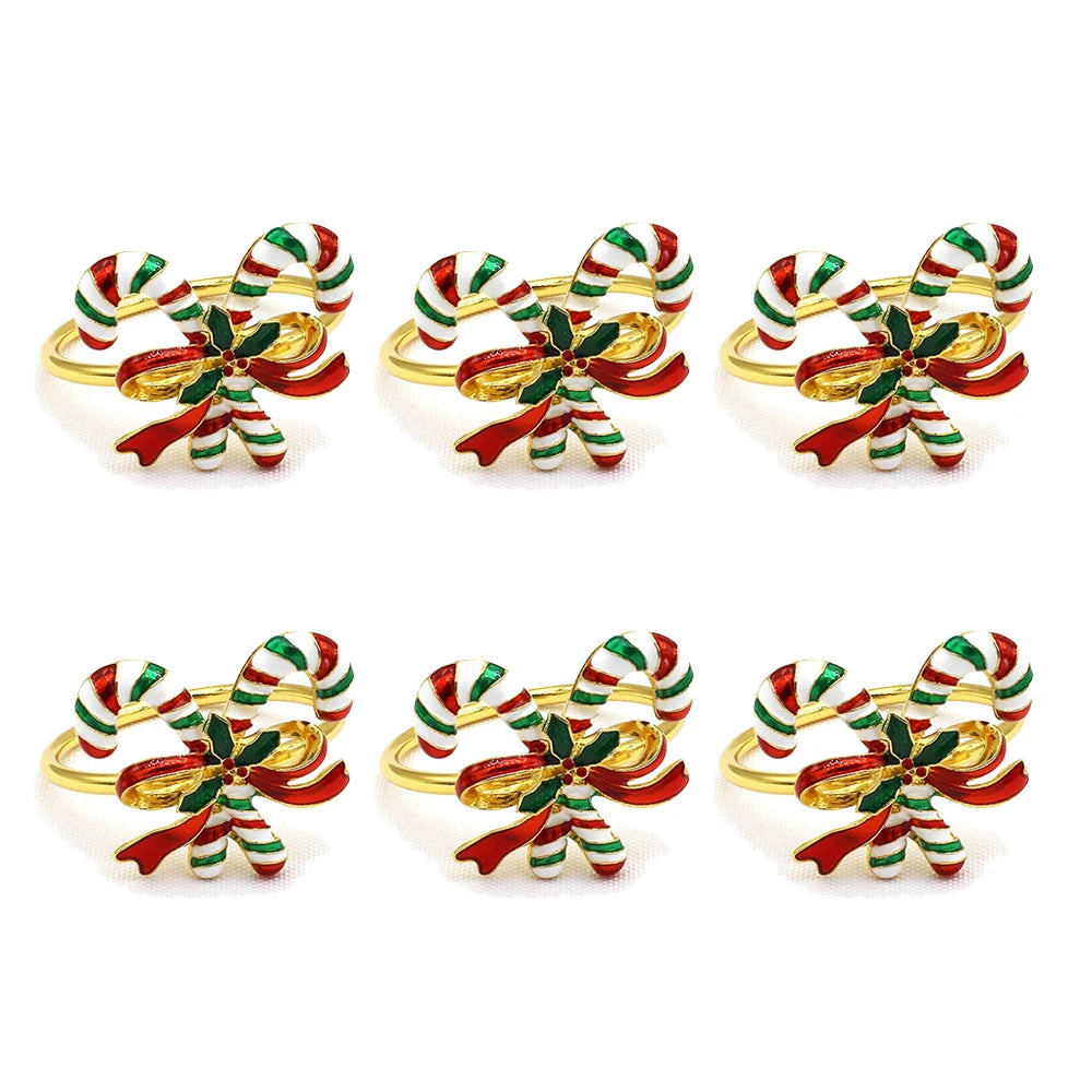 6Pcs Christmas Napkin Rings Set - Tree Snowflake Deer Nutcracker