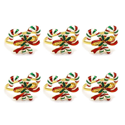6Pcs Christmas Napkin Rings Set - Tree Snowflake Deer Nutcracker