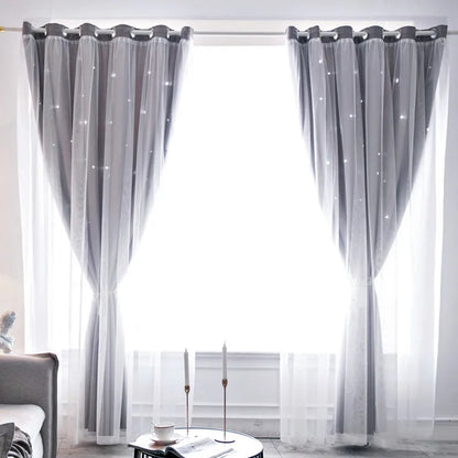 Double Layer Sheer Star Curtains - Blackout