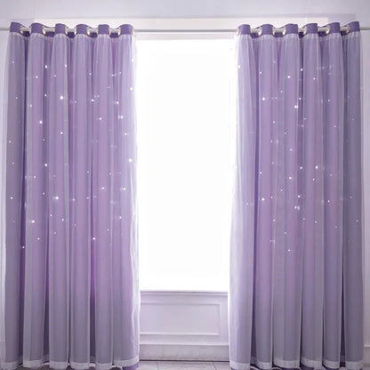 Double Layer Sheer Star Curtains - Blackout