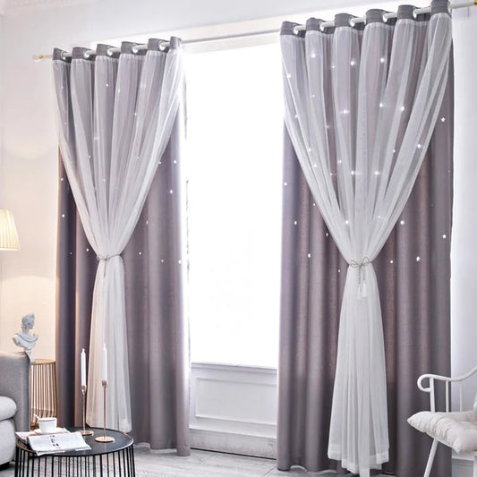 Double Layer Sheer Star Curtains - Blackout