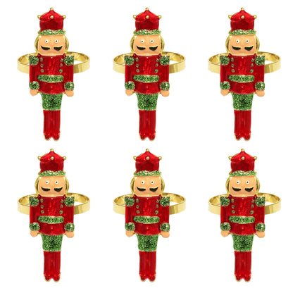 6Pcs Christmas Napkin Rings Set - Tree Snowflake Deer Nutcracker