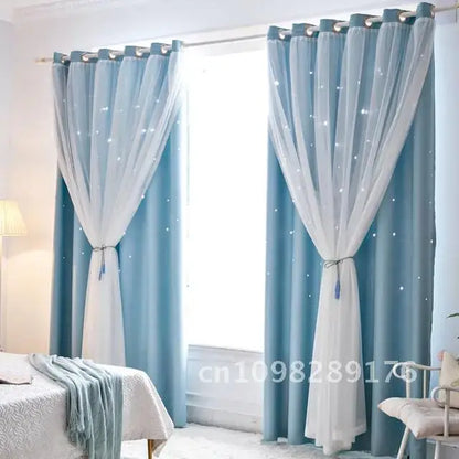 Double Layer Sheer Star Curtains - Blackout