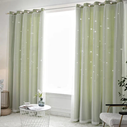 Double Layer Sheer Star Curtains - Blackout