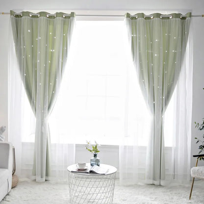 Double Layer Sheer Star Curtains - Blackout