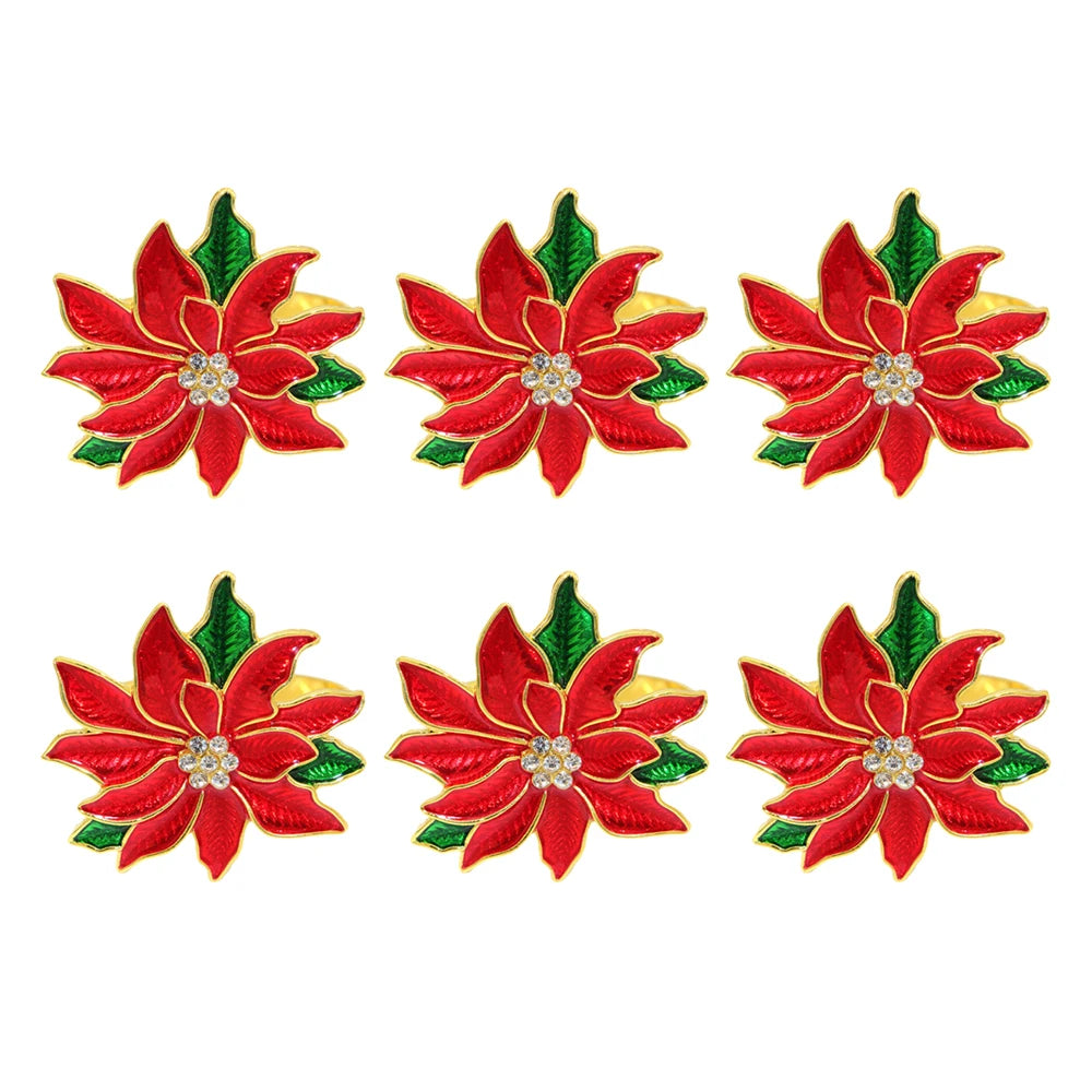 6Pcs Christmas Napkin Rings Set - Tree Snowflake Deer Nutcracker