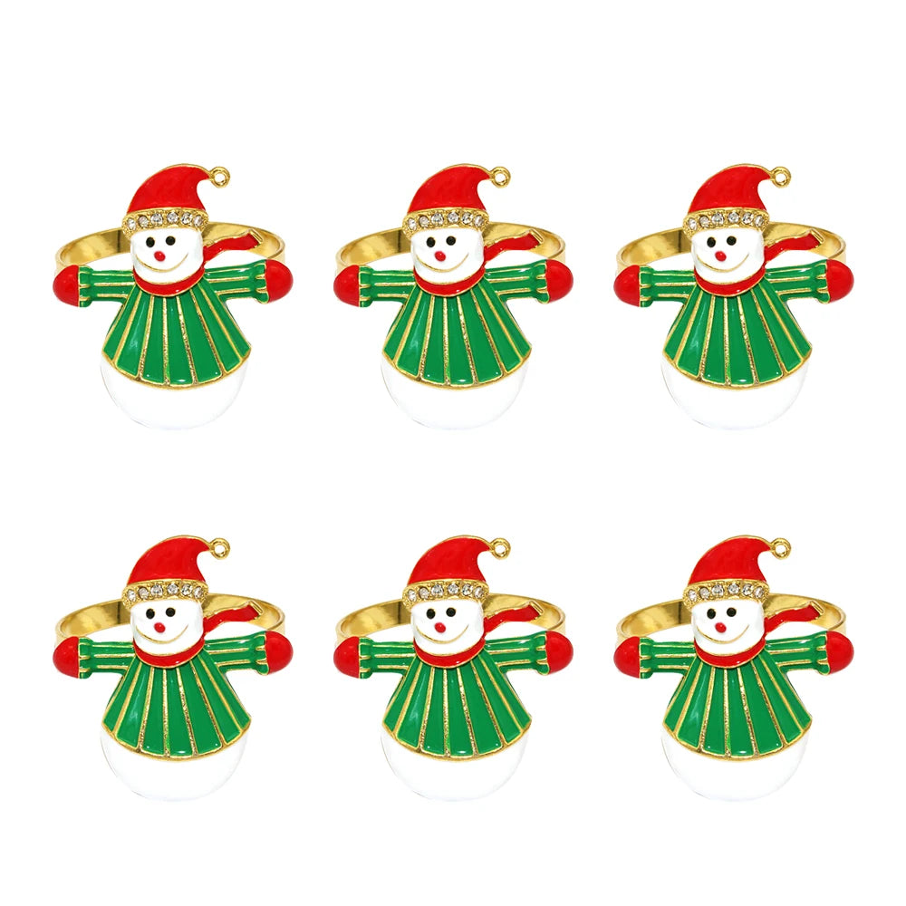 6Pcs Christmas Napkin Rings Set - Tree Snowflake Deer Nutcracker