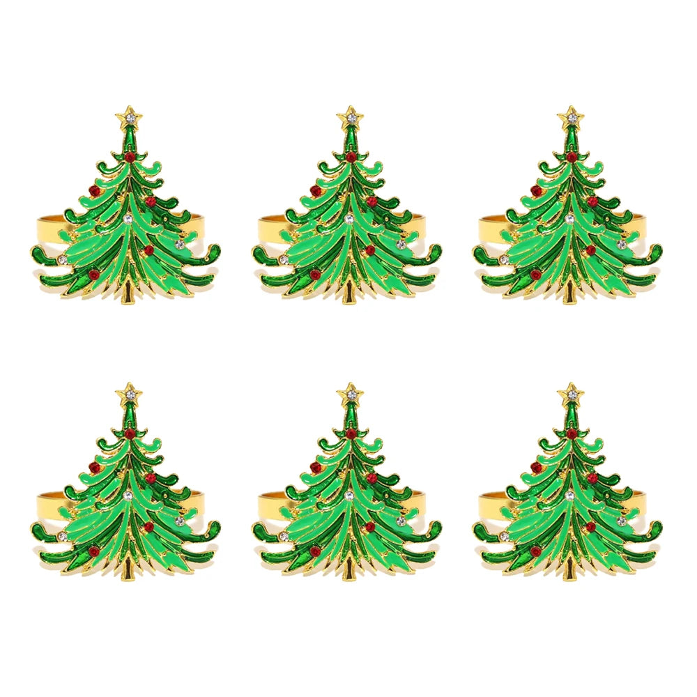 6Pcs Christmas Napkin Rings Set - Tree Snowflake Deer Nutcracker