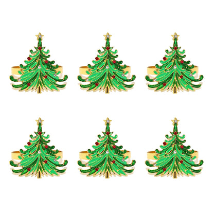 6Pcs Christmas Napkin Rings Set - Tree Snowflake Deer Nutcracker