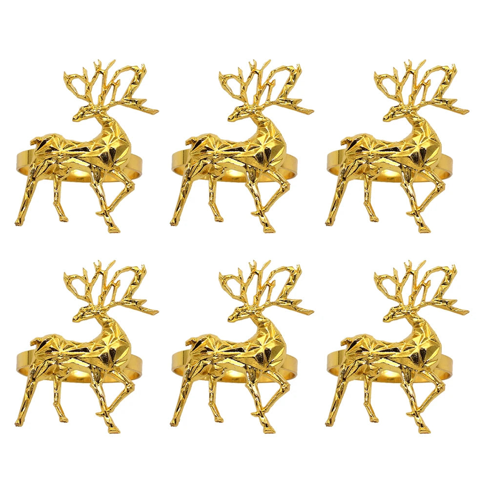6Pcs Christmas Napkin Rings Set - Tree Snowflake Deer Nutcracker