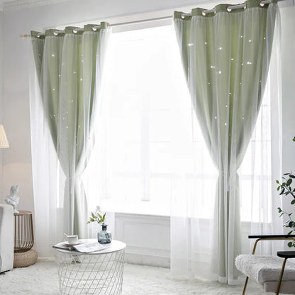 Double Layer Sheer Star Curtains - Blackout