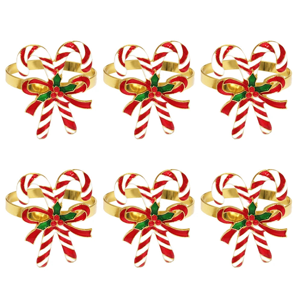 6Pcs Christmas Napkin Rings Set - Tree Snowflake Deer Nutcracker
