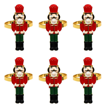 6Pcs Christmas Napkin Rings Set - Tree Snowflake Deer Nutcracker