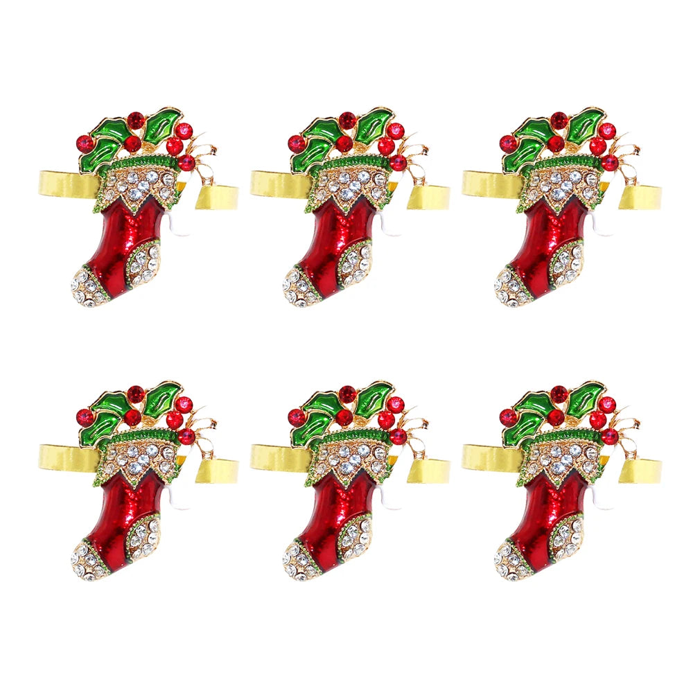 6Pcs Christmas Napkin Rings Set - Tree Snowflake Deer Nutcracker